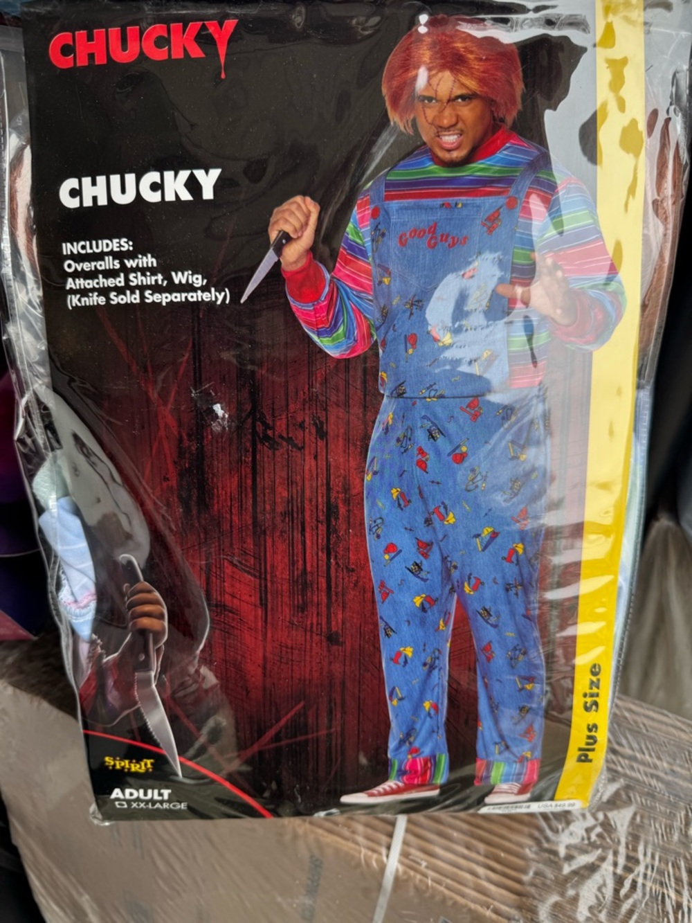 Chucky Costume Overalls with Striped Shirt - Blue & Multicolor adult XXL‎